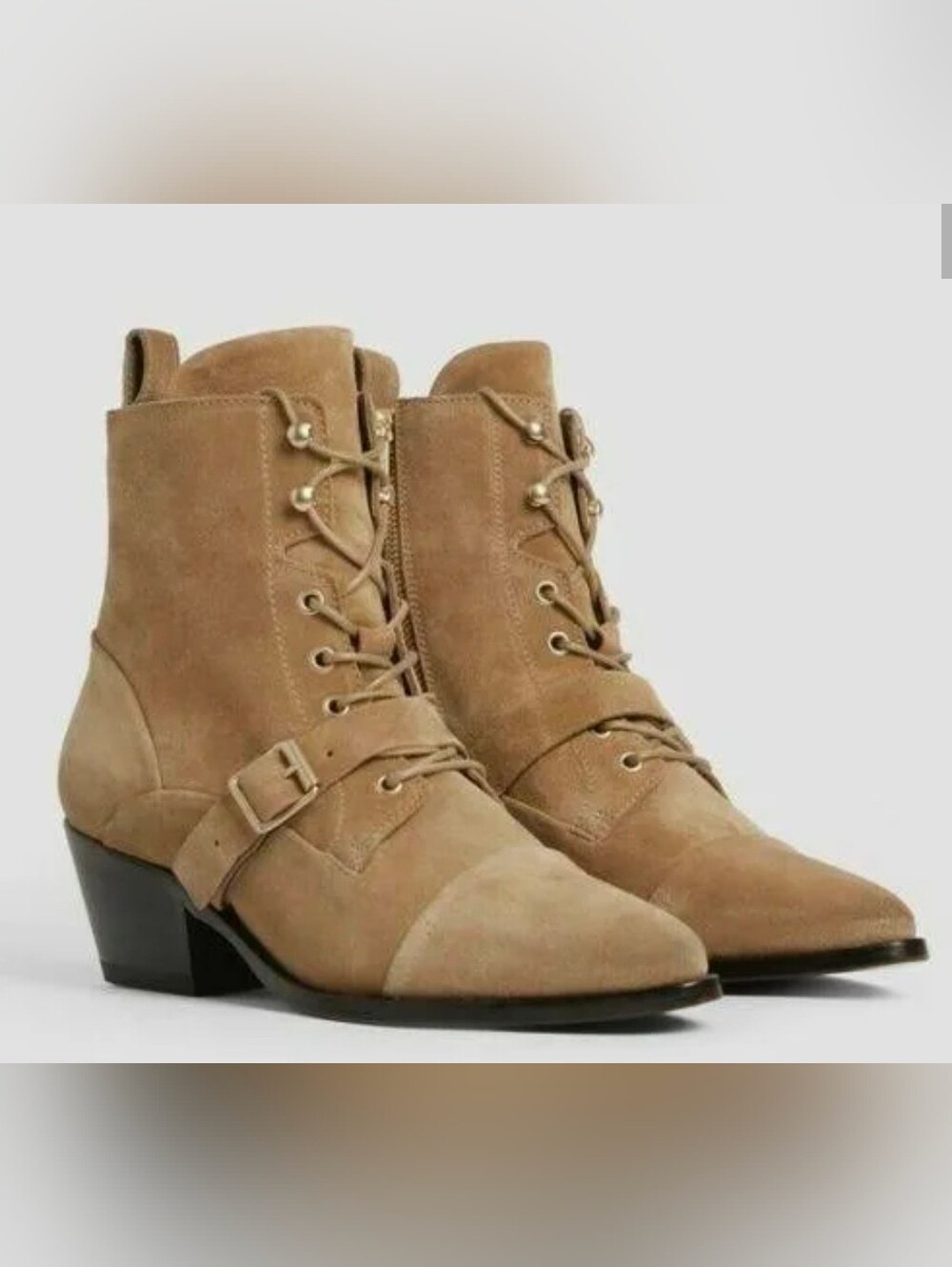Allsaints Katy Beige Suede Witchy Pointy Boots 40/9
